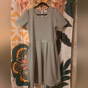 LulaRoa Striped Short Sleeve Fit-and-Flare Dress - Black & White